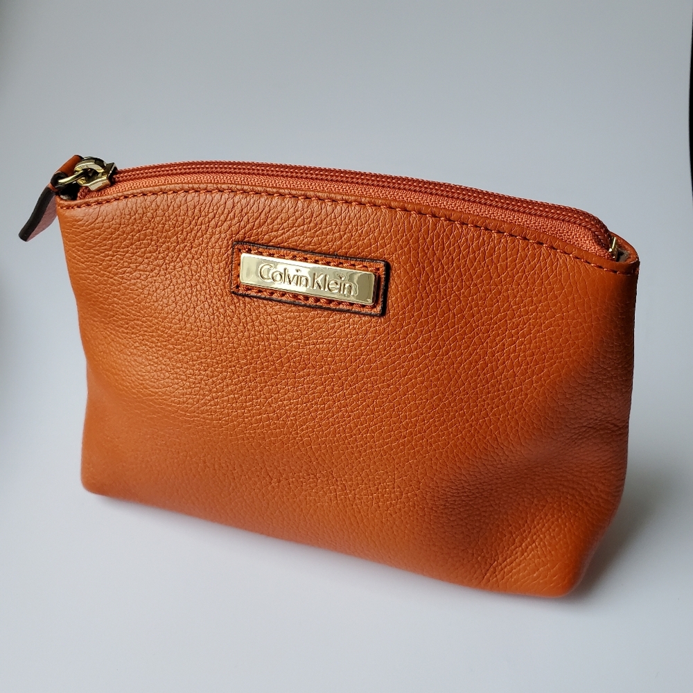 Orange Leather Calvin Klein Cosmetics Travel Bag